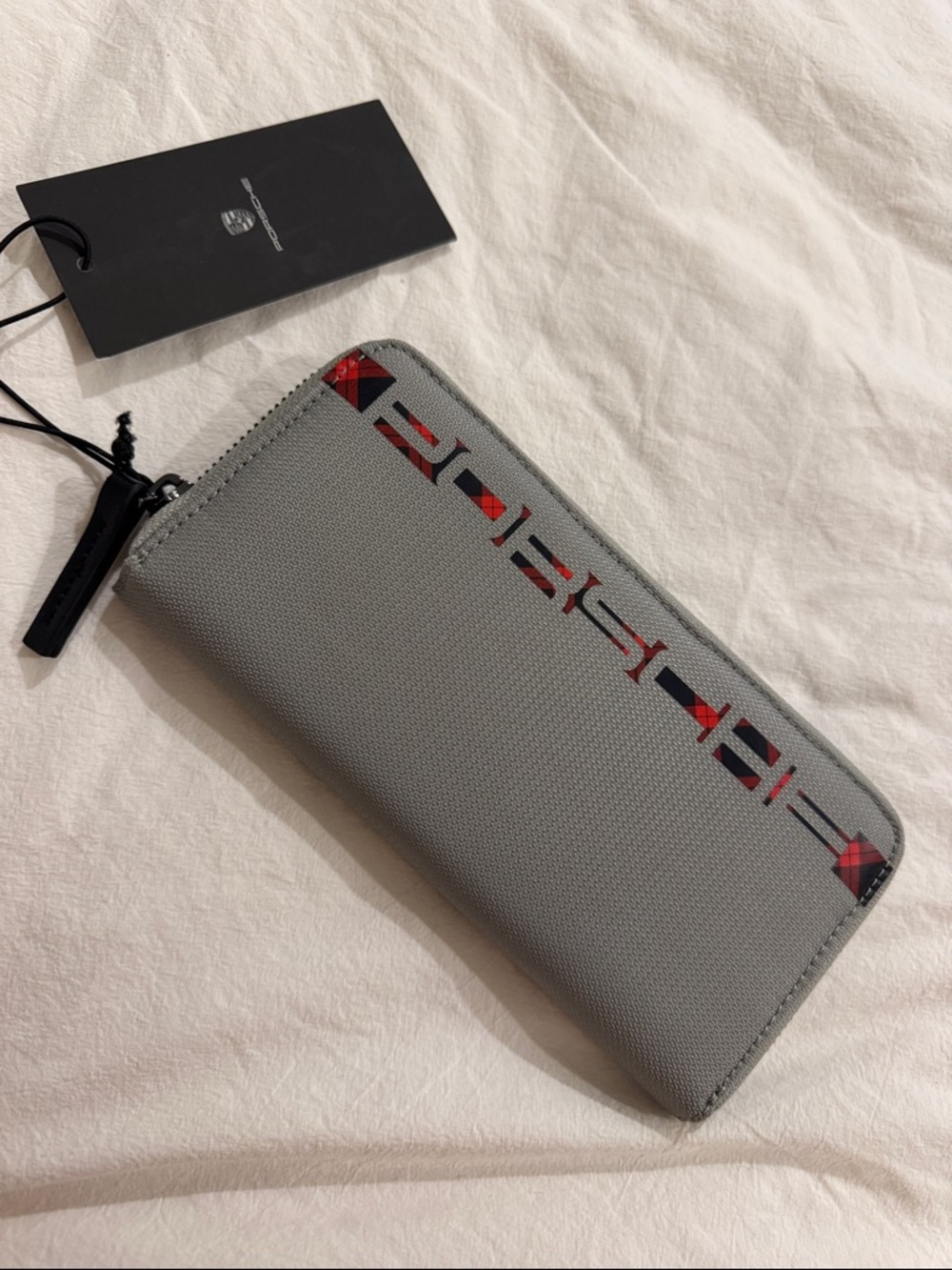 Porsche Design Gray Zip-Around Card & Key Holder with Red and Black Accents